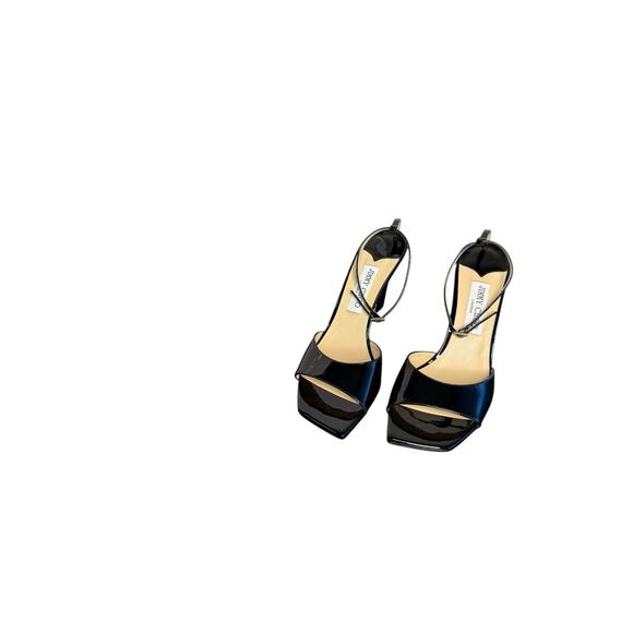 Jimmy Choo NIB Brien Patent Leather Wedge Sandals in Black Size 39.5 - Picture 4 of 11